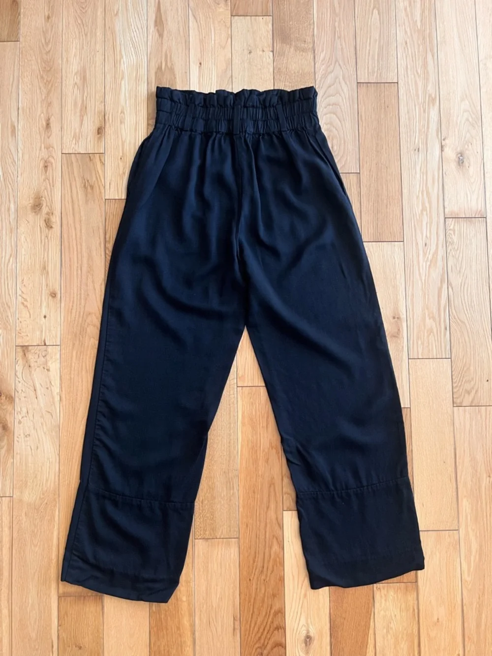 J. Crew Womens Paper Bag Wide Leg Black Pants High Rise Elastic Waist Size 4‎